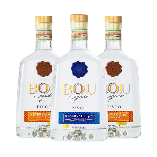 Mix 3 Piscos Bou Blancos 40° Moscatel + Pedro Jimenez Reservados
