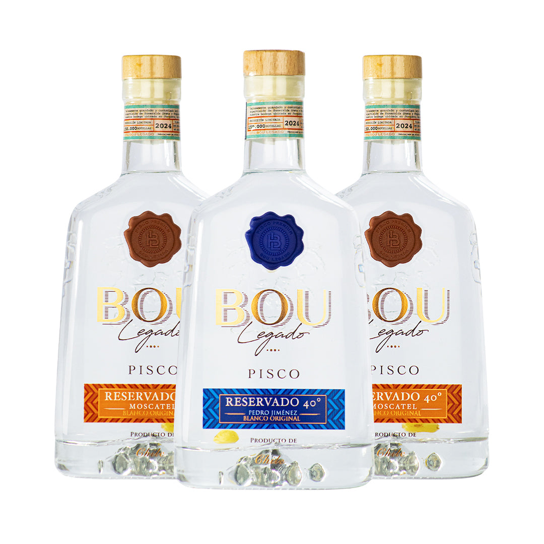 Mix 3 Piscos Bou Blancos 40° Moscatel + Pedro Jimenez Reservados