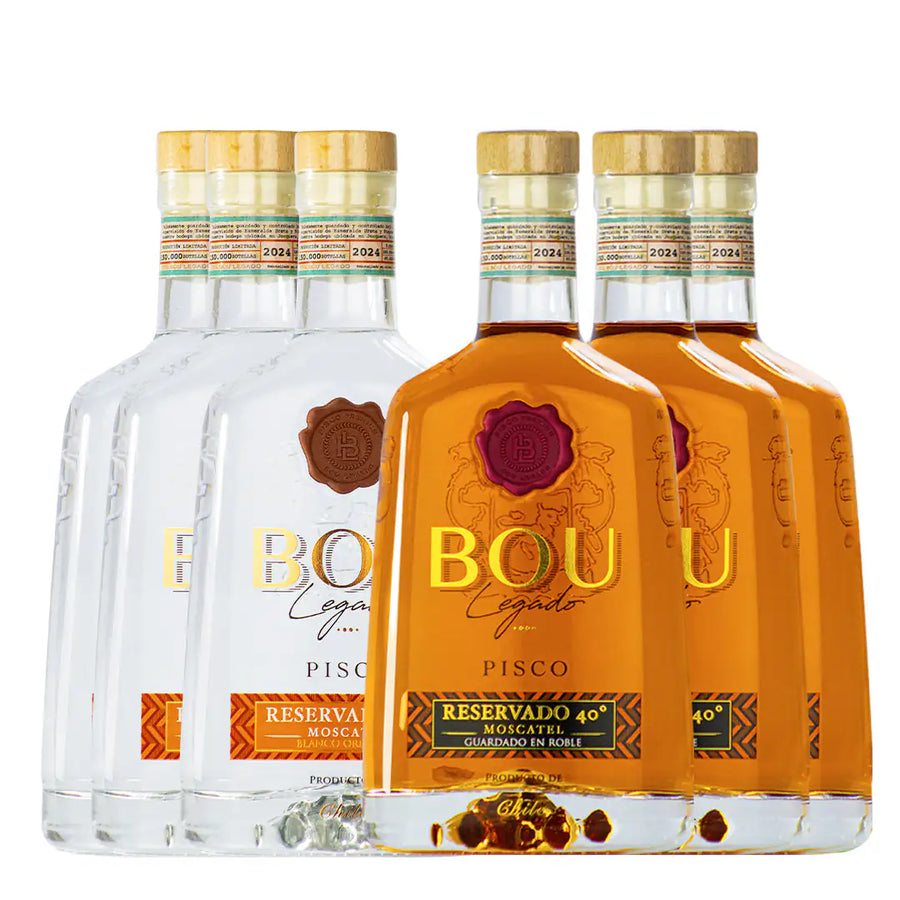 Caja x 6 Mix Pisco Bou Legado Roble y Blanco 40º