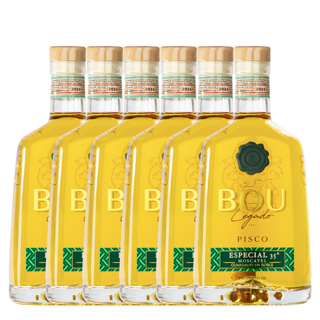Pack 6 Piscos Bou Legado Roble 35º alc