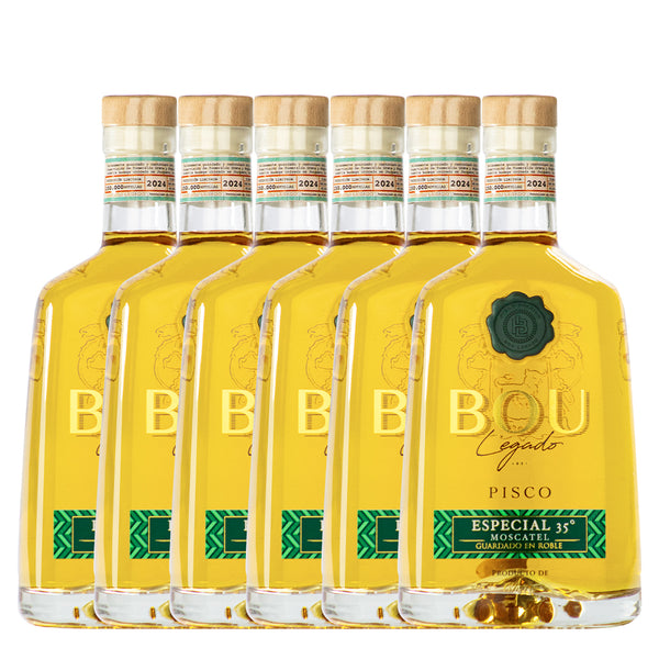 Pack 6 Piscos Bou Legado Roble 35º alc